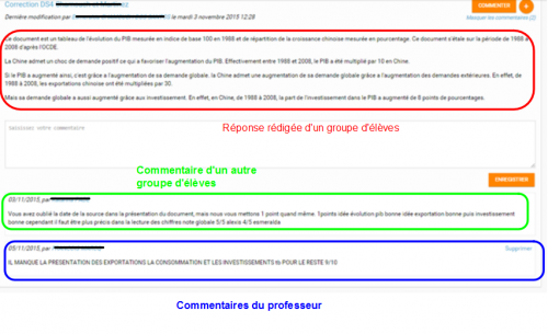 Copie d'écran du wiki élève après les commentaires d'un autre groupe et du professeur {PNG}